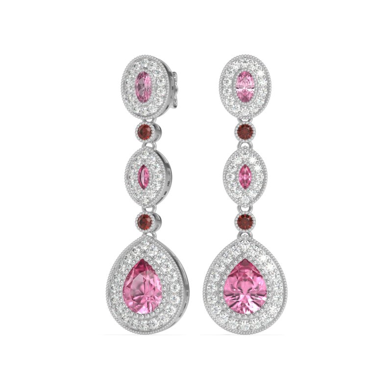 Dangling Halo Pear & Marquise Earrings