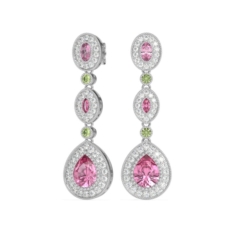 Dangling Halo Pear & Marquise Earrings