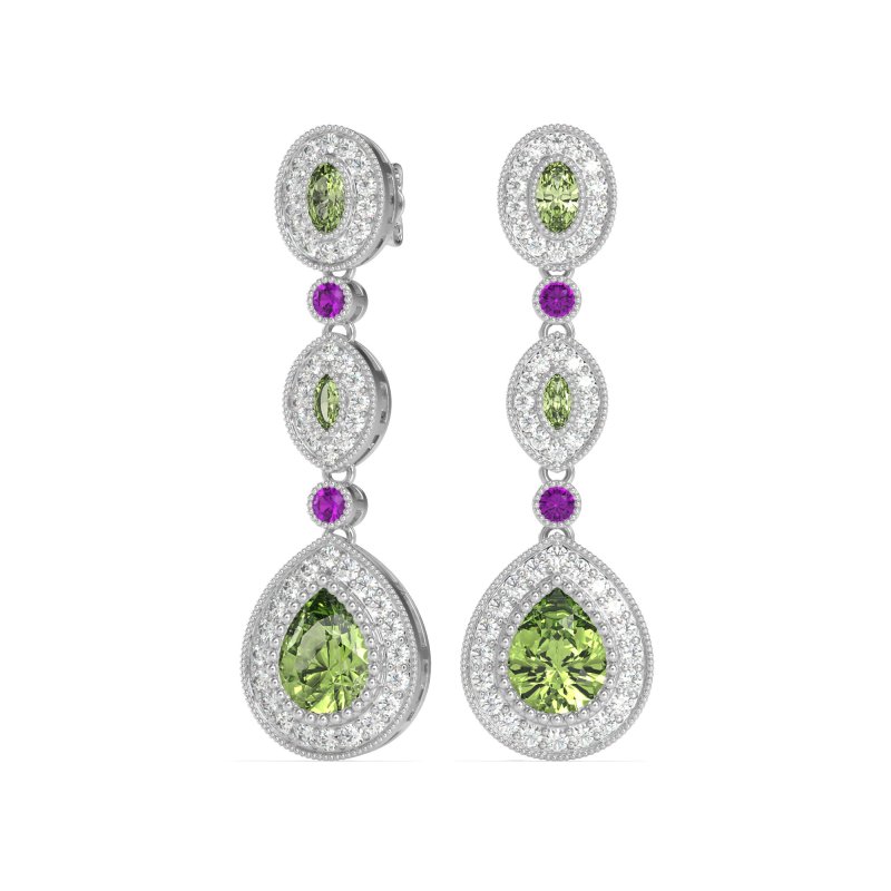 Dangling Halo Pear & Marquise Earrings