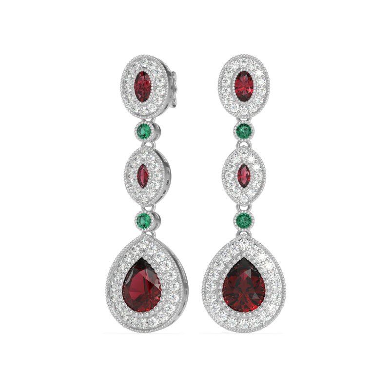 Dangling Halo Pear & Marquise Earrings