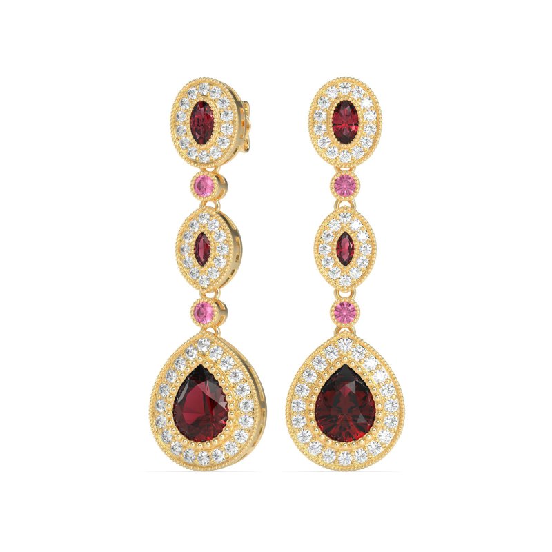 Dangling Halo Pear & Marquise Earrings