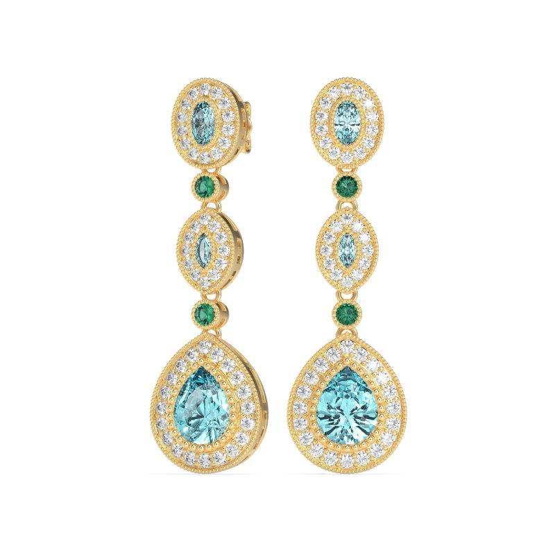 Dangling Halo Pear & Marquise Earrings