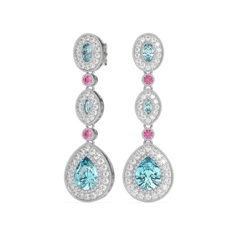 Dangling Halo Pear & Marquise Earrings