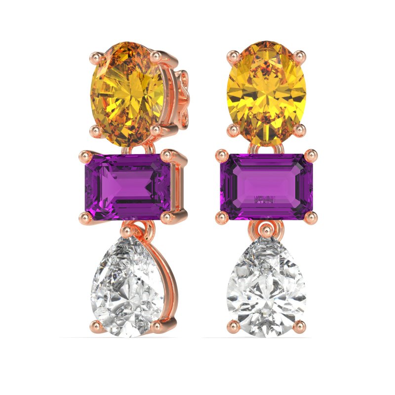 Oval, Emerald & Pear Dangling Earrings