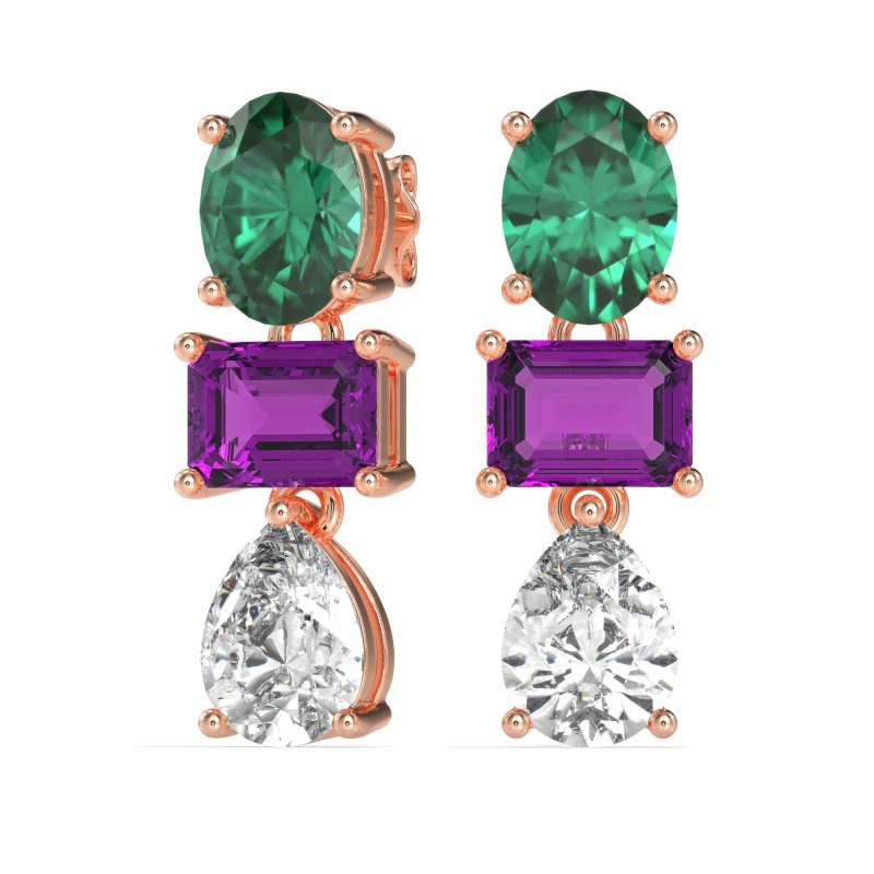 Oval, Emerald & Pear Dangling Earrings