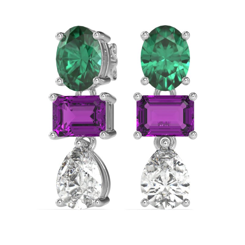 Oval, Emerald & Pear Dangling Earrings