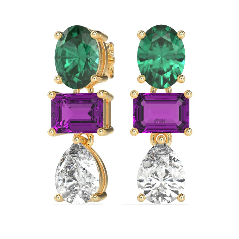 Oval, Emerald & Pear Dangling Earrings