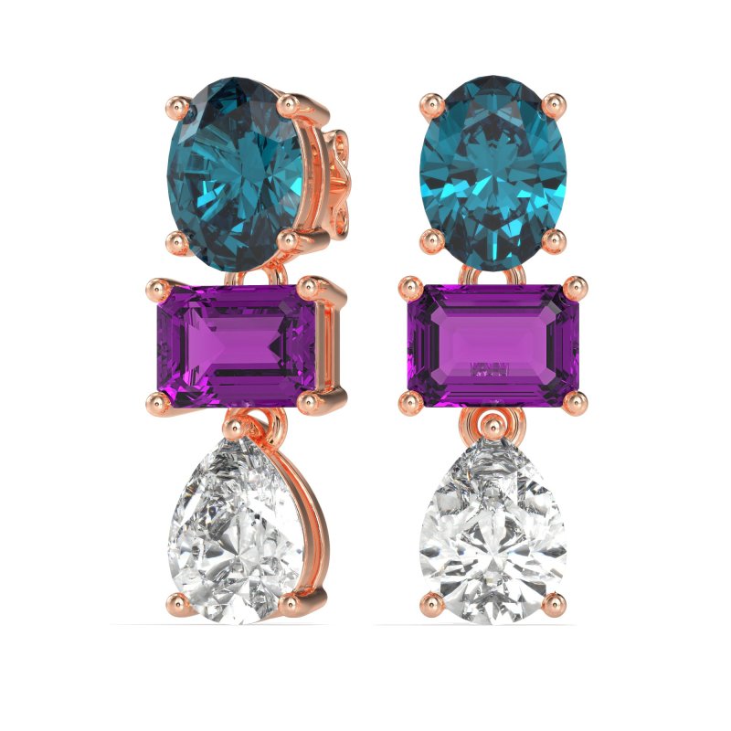 Oval, Emerald & Pear Dangling Earrings