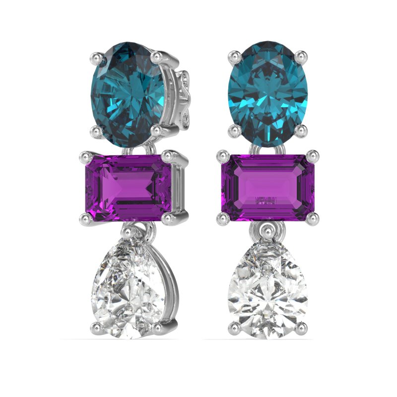 Oval, Emerald & Pear Dangling Earrings