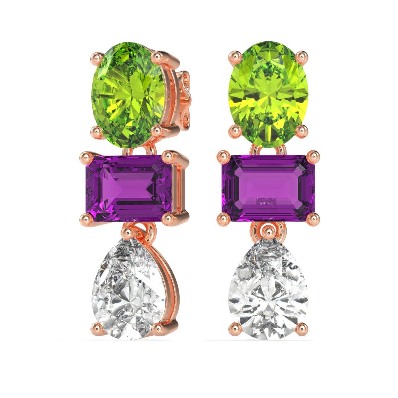 Oval, Emerald & Pear Dangling Earrings