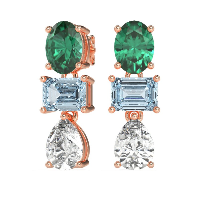 Oval, Emerald & Pear Dangling Earrings