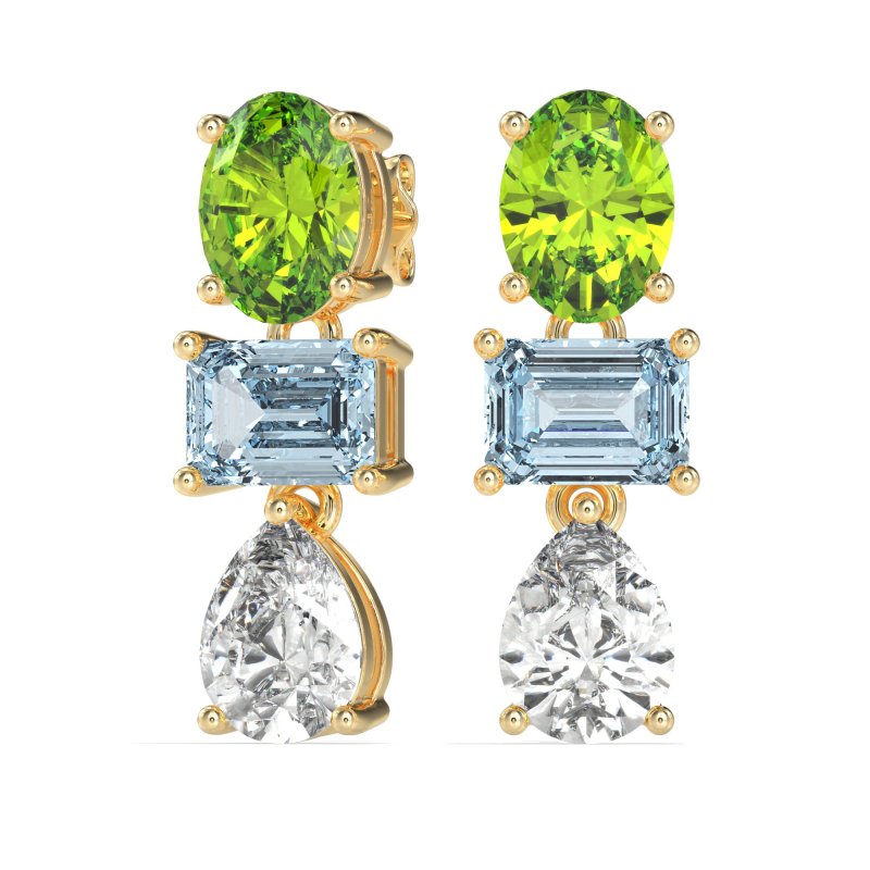 Oval, Emerald & Pear Dangling Earrings