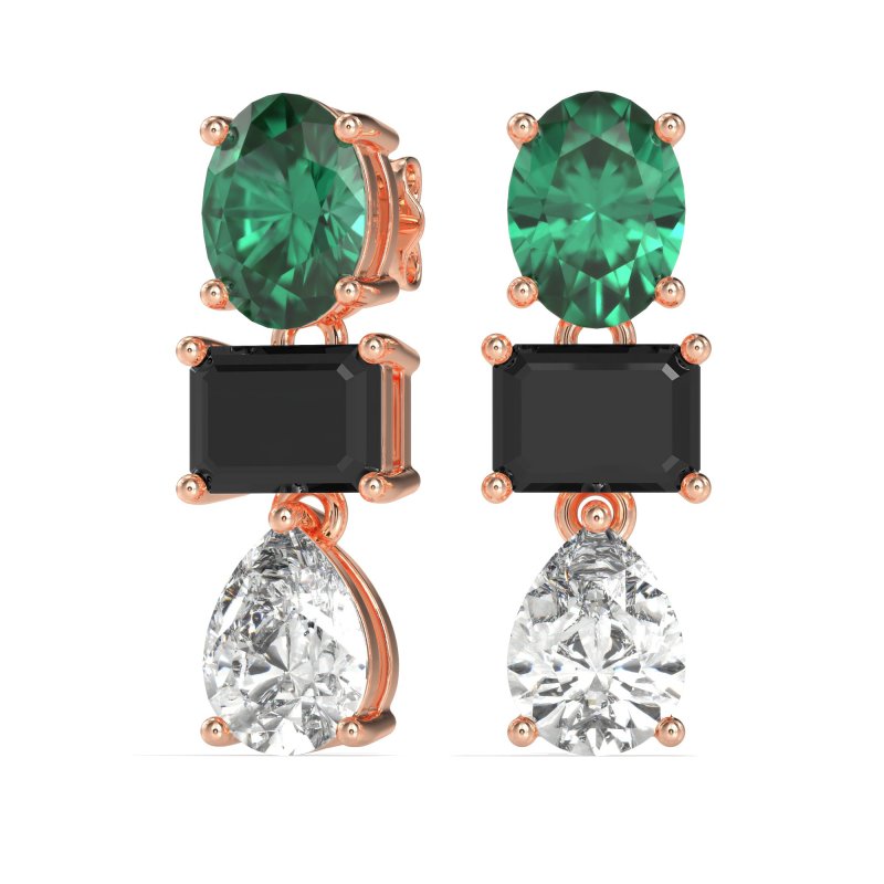 Oval, Emerald & Pear Dangling Earrings