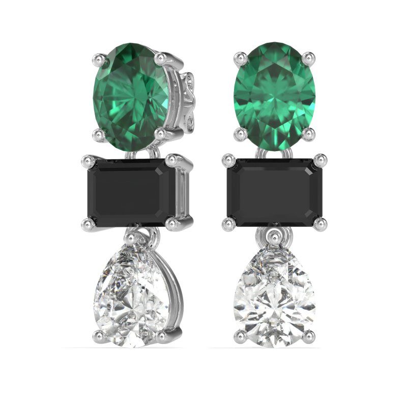 Oval, Emerald & Pear Dangling Earrings