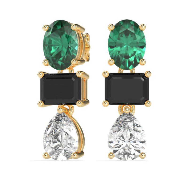 Oval, Emerald & Pear Dangling Earrings