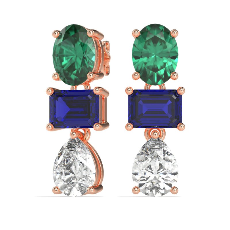 Oval, Emerald & Pear Dangling Earrings