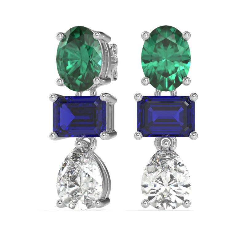 Oval, Emerald & Pear Dangling Earrings