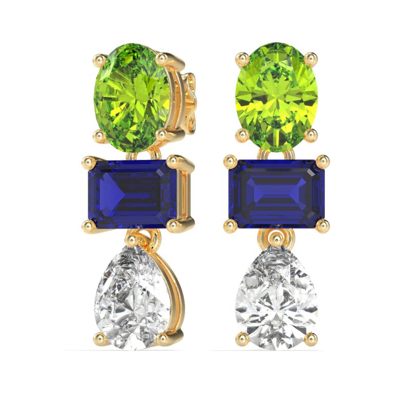 Oval, Emerald & Pear Dangling Earrings