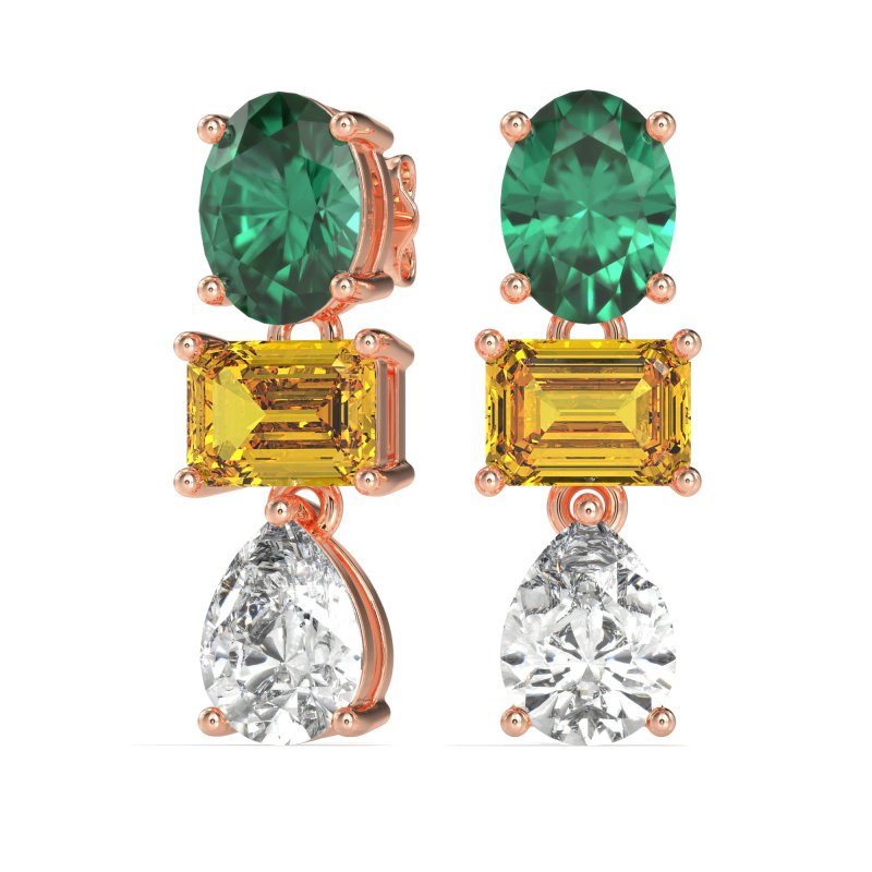 Oval, Emerald & Pear Dangling Earrings