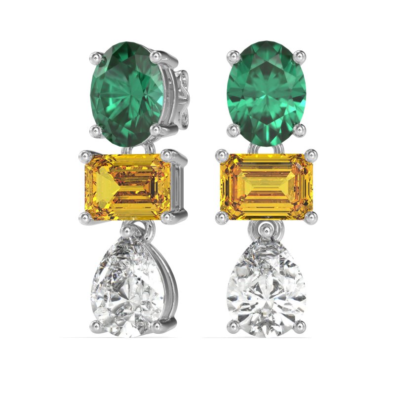 Oval, Emerald & Pear Dangling Earrings
