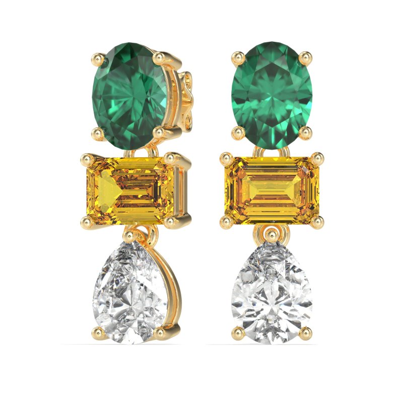 Oval, Emerald & Pear Dangling Earrings