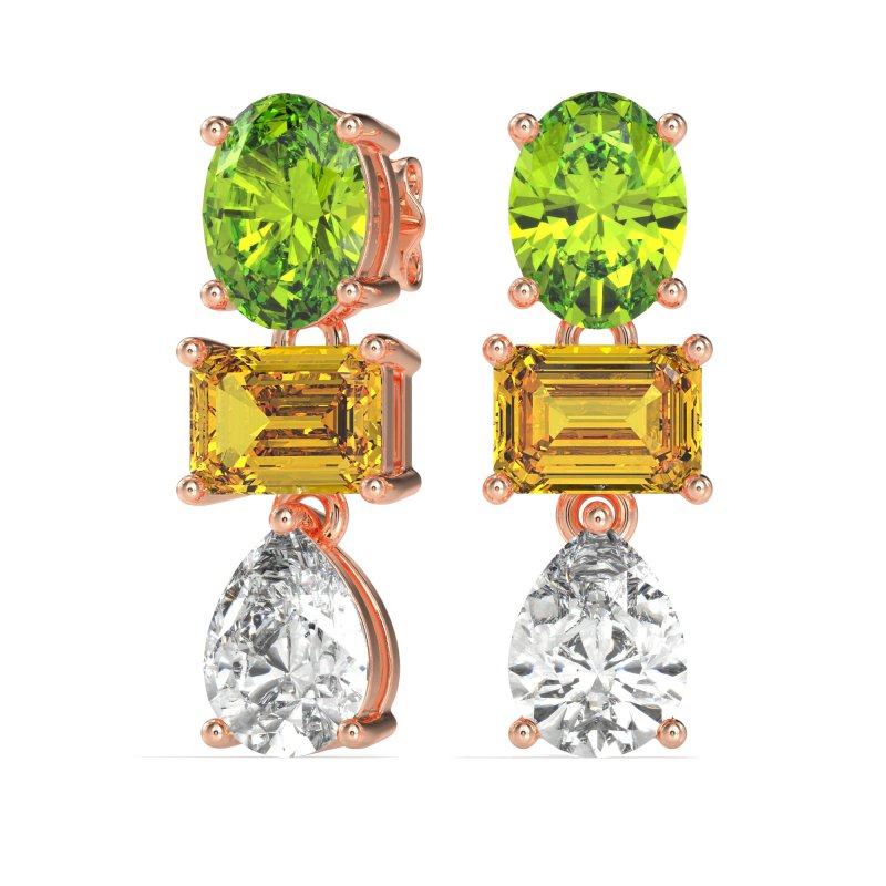 Oval, Emerald & Pear Dangling Earrings