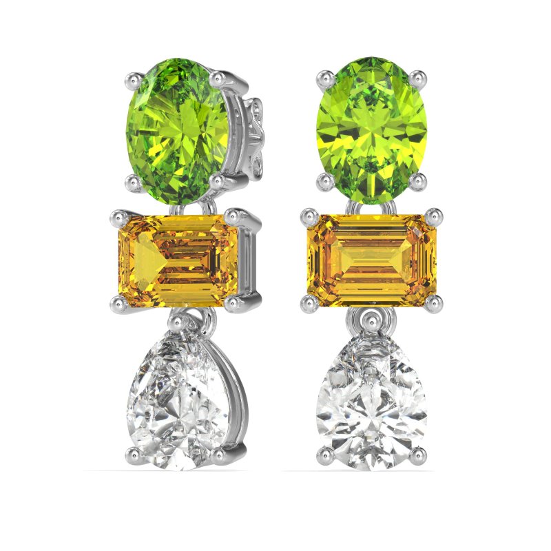 Oval, Emerald & Pear Dangling Earrings