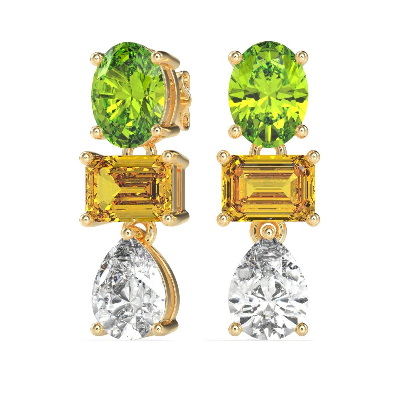 Oval, Emerald & Pear Dangling Earrings