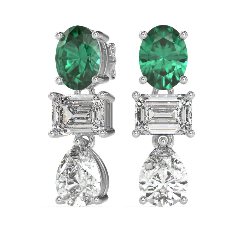 Oval, Emerald & Pear Dangling Earrings