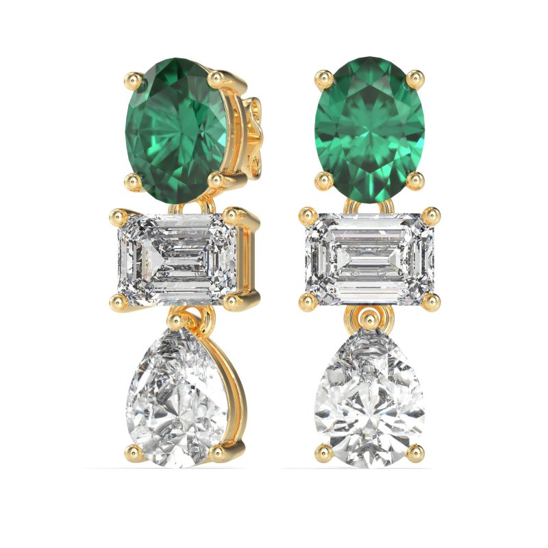 Oval, Emerald & Pear Dangling Earrings
