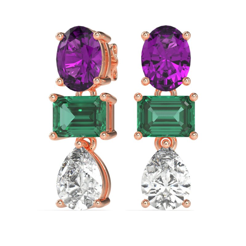 Oval, Emerald & Pear Dangling Earrings