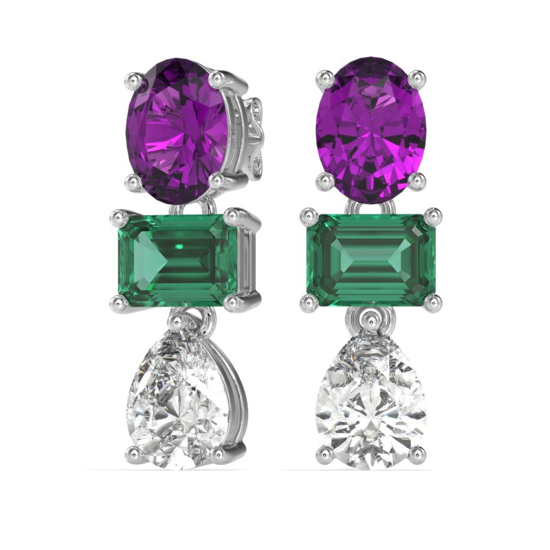 Oval, Emerald & Pear Dangling Earrings