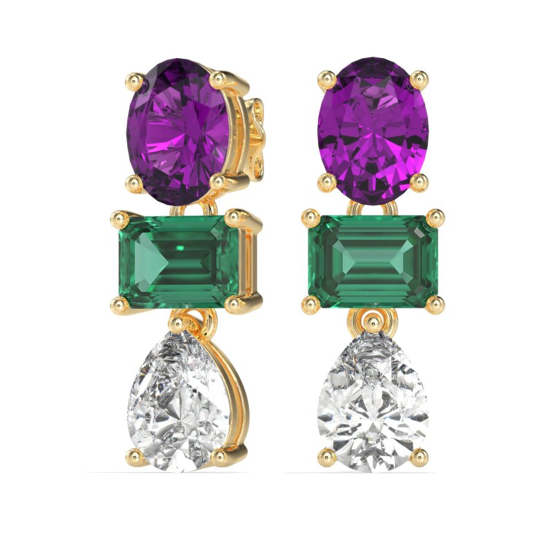 Oval, Emerald & Pear Dangling Earrings