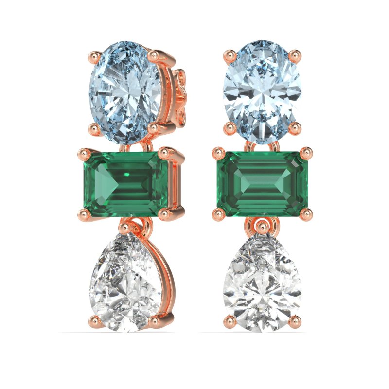 Oval, Emerald & Pear Dangling Earrings