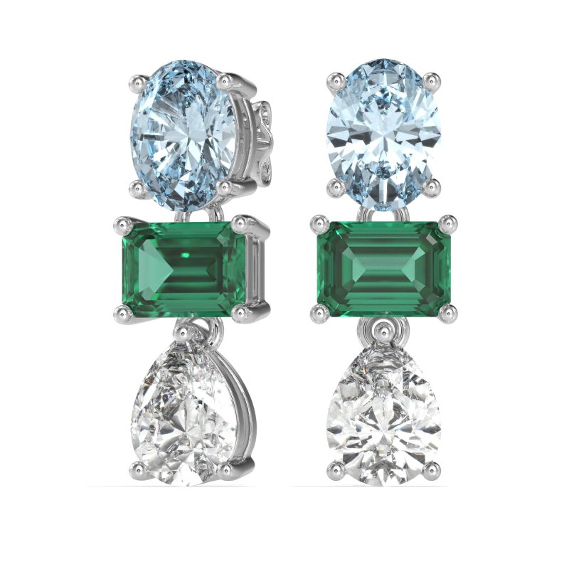 Oval, Emerald & Pear Dangling Earrings