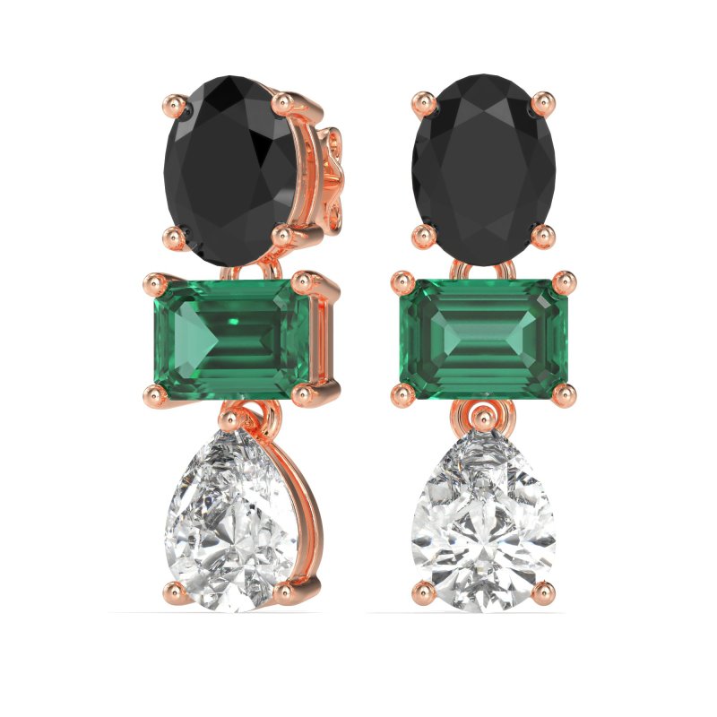 Oval, Emerald & Pear Dangling Earrings