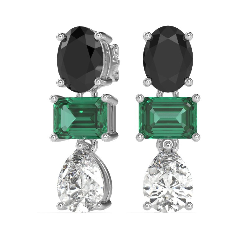 Oval, Emerald & Pear Dangling Earrings