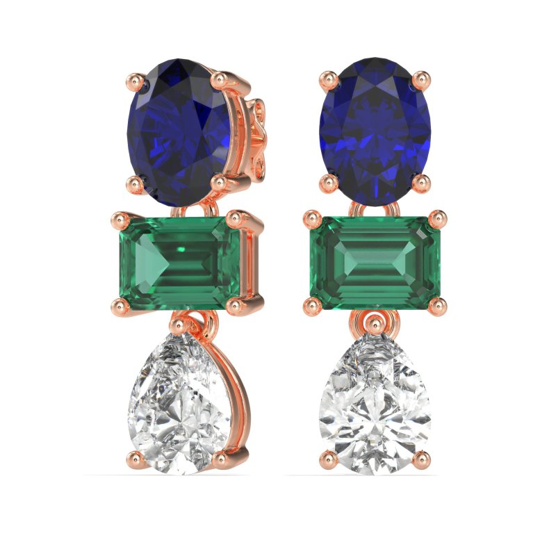 Oval, Emerald & Pear Dangling Earrings
