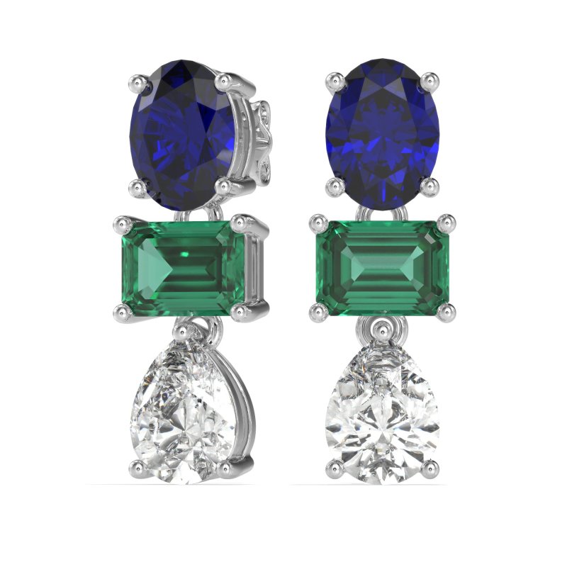 Oval, Emerald & Pear Dangling Earrings