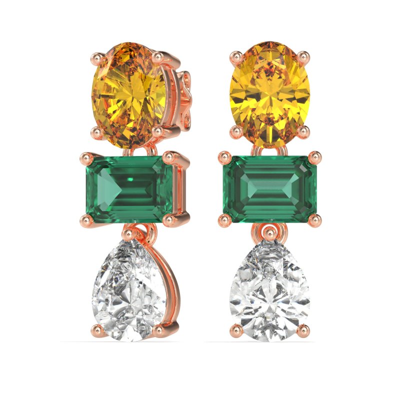 Oval, Emerald & Pear Dangling Earrings