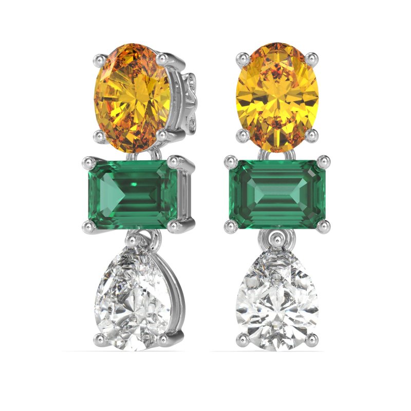 Oval, Emerald & Pear Dangling Earrings