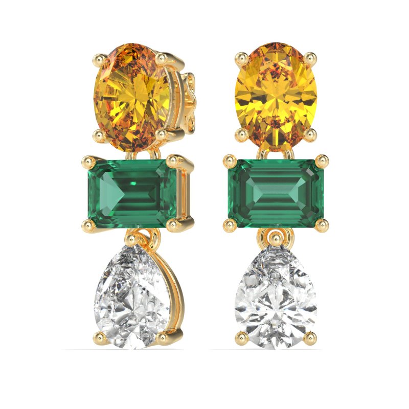 Oval, Emerald & Pear Dangling Earrings