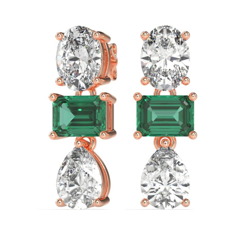 Oval, Emerald & Pear Dangling Earrings