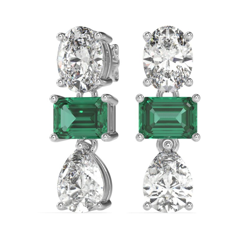 Oval, Emerald & Pear Dangling Earrings