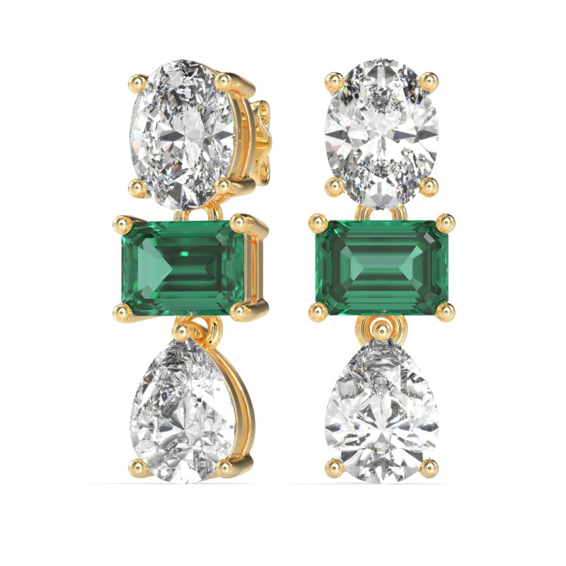 Oval, Emerald & Pear Dangling Earrings