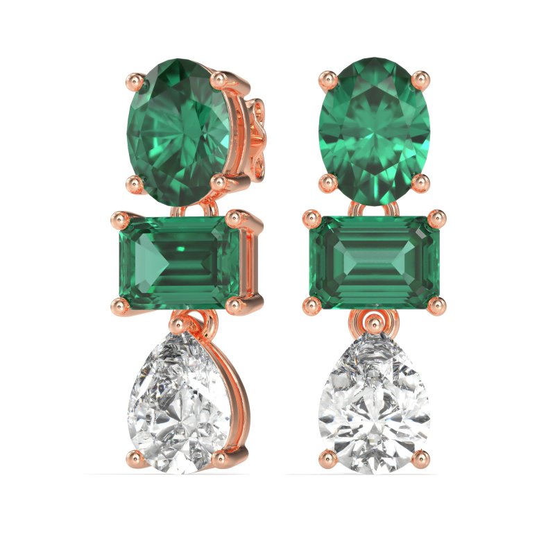 Oval, Emerald & Pear Dangling Earrings