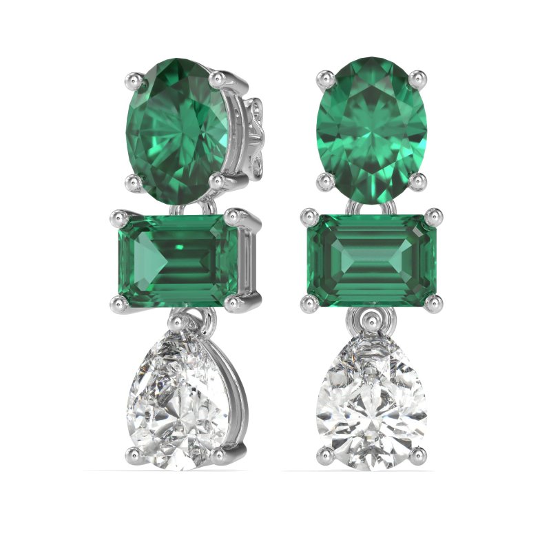 Oval, Emerald & Pear Dangling Earrings
