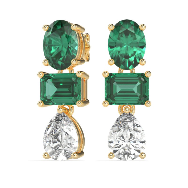 Oval, Emerald & Pear Dangling Earrings