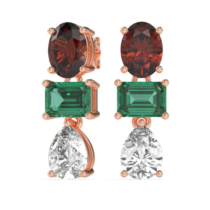 Oval, Emerald & Pear Dangling Earrings