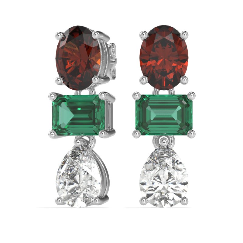 Oval, Emerald & Pear Dangling Earrings